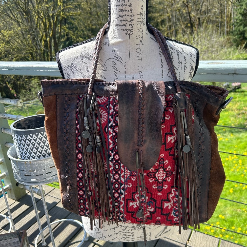 Bohemian Red and Brown Tote Bag